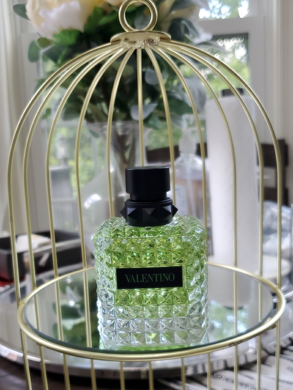 Valentino Green Faceted Studded Perfume Bottle